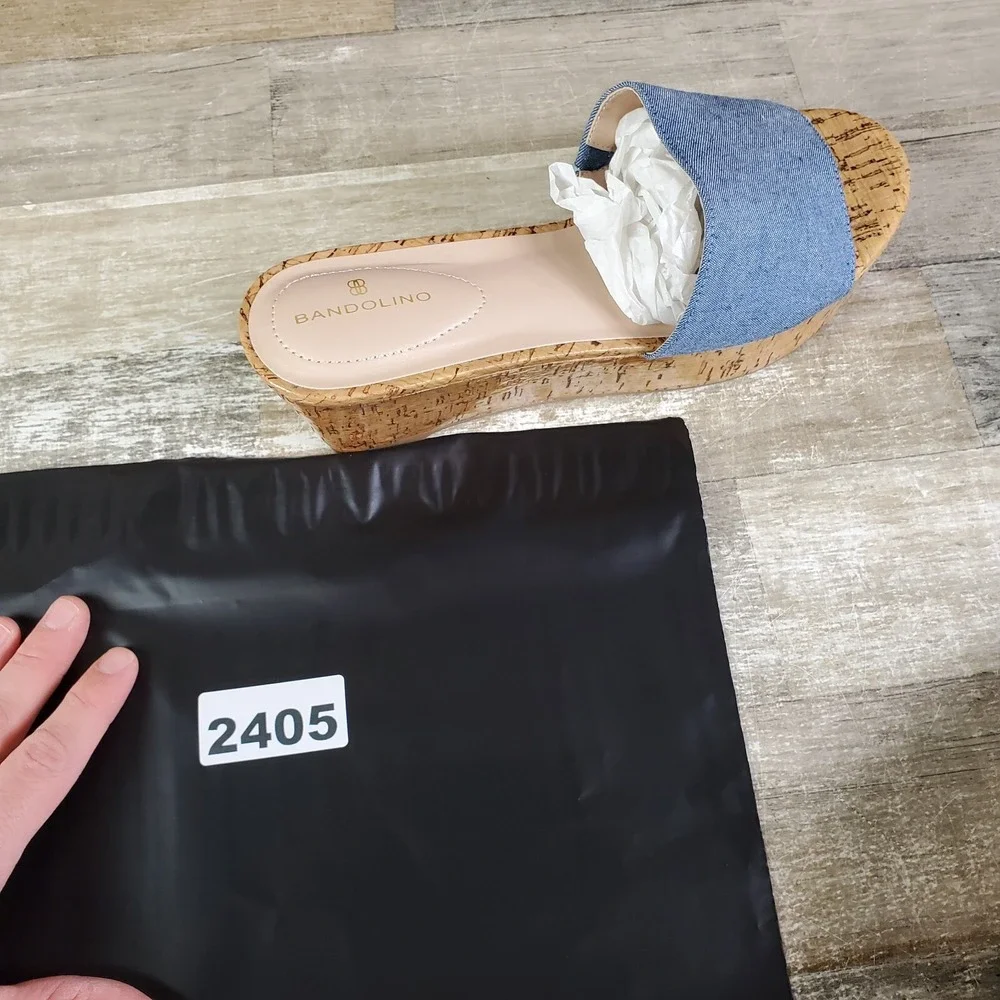 Bandolino Kennie 2 Womens Dressy Sandals Sz 9.5 M Blue Denim Slip-On Wedge Heel
